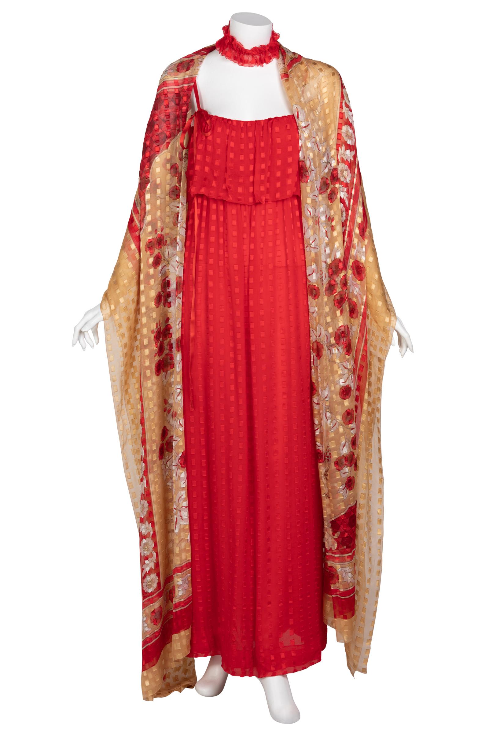 Christian Dior Red Maxi Dress & Shawl Documented 1970s 5