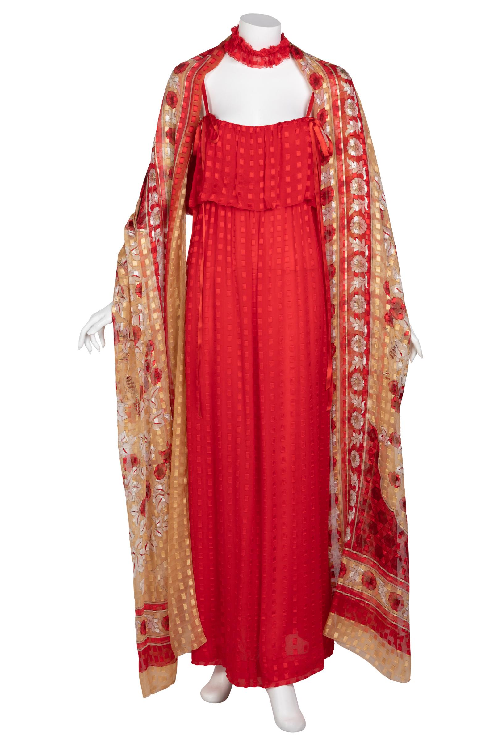 Christian Dior Red Maxi Dress & Shawl Documented 1970s 6