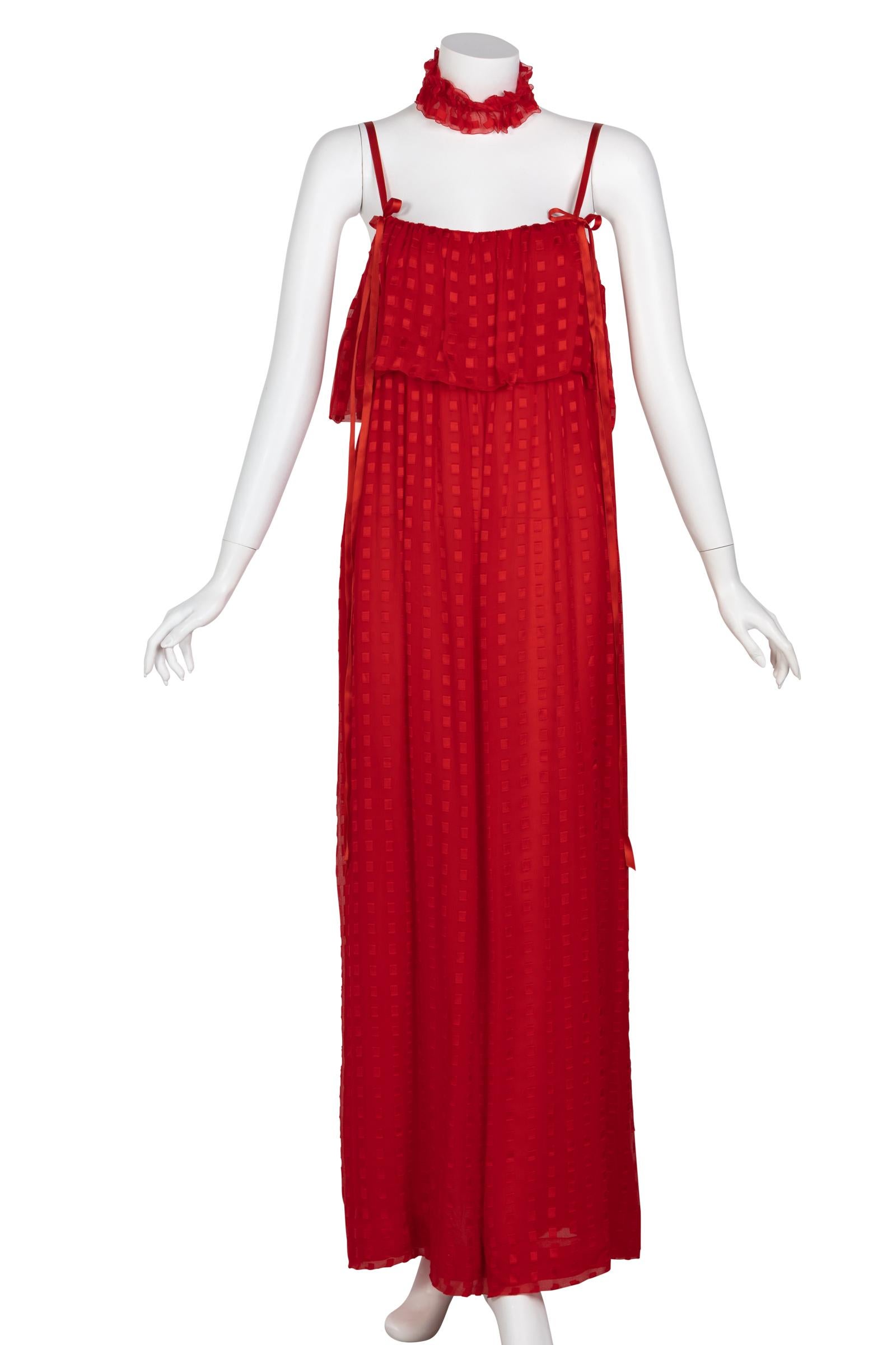 Women's Christian Dior Red Maxi Dress & Shawl Documented 1970s