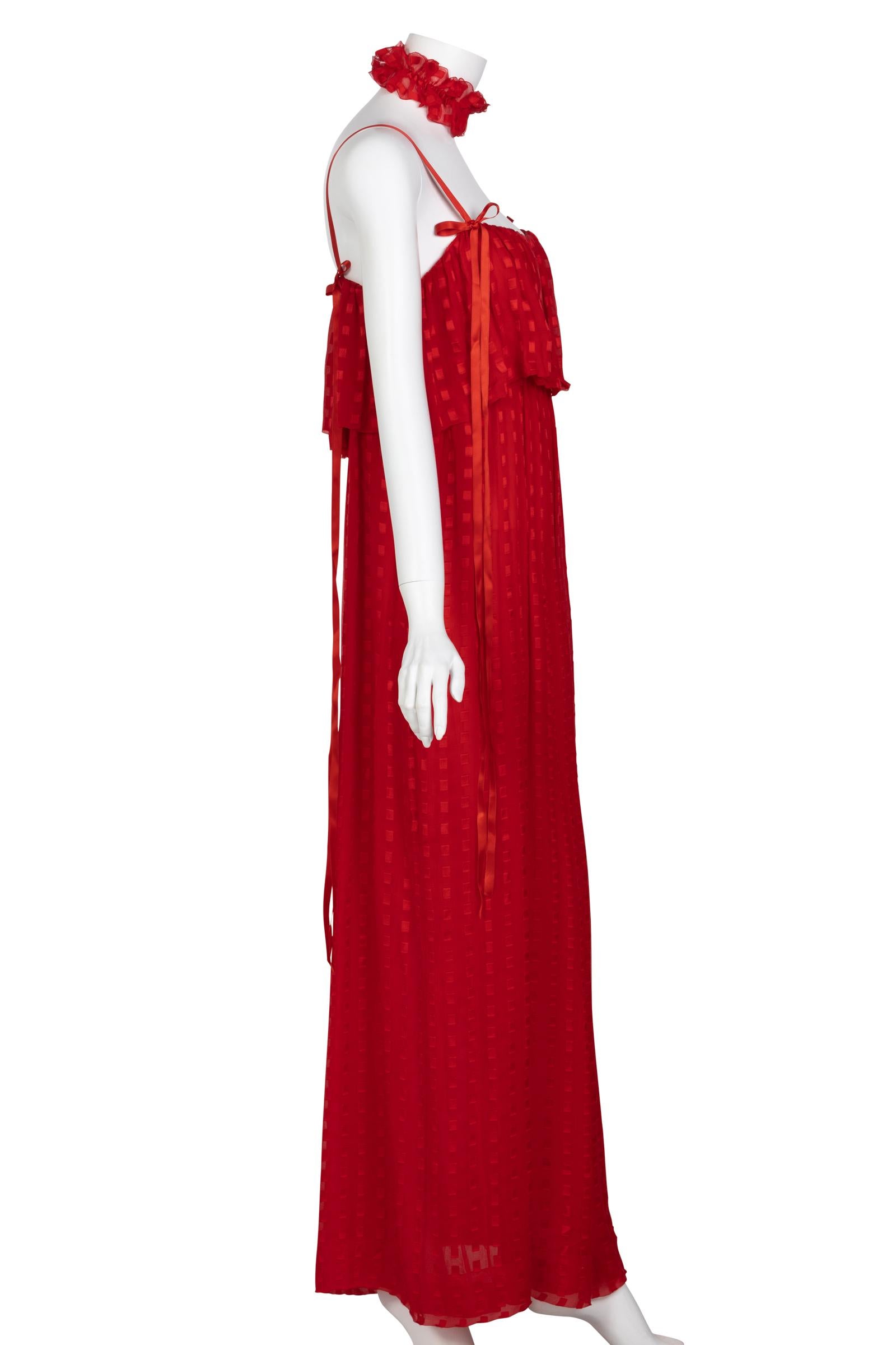 Christian Dior Red Maxi Dress & Shawl Documented 1970s 1
