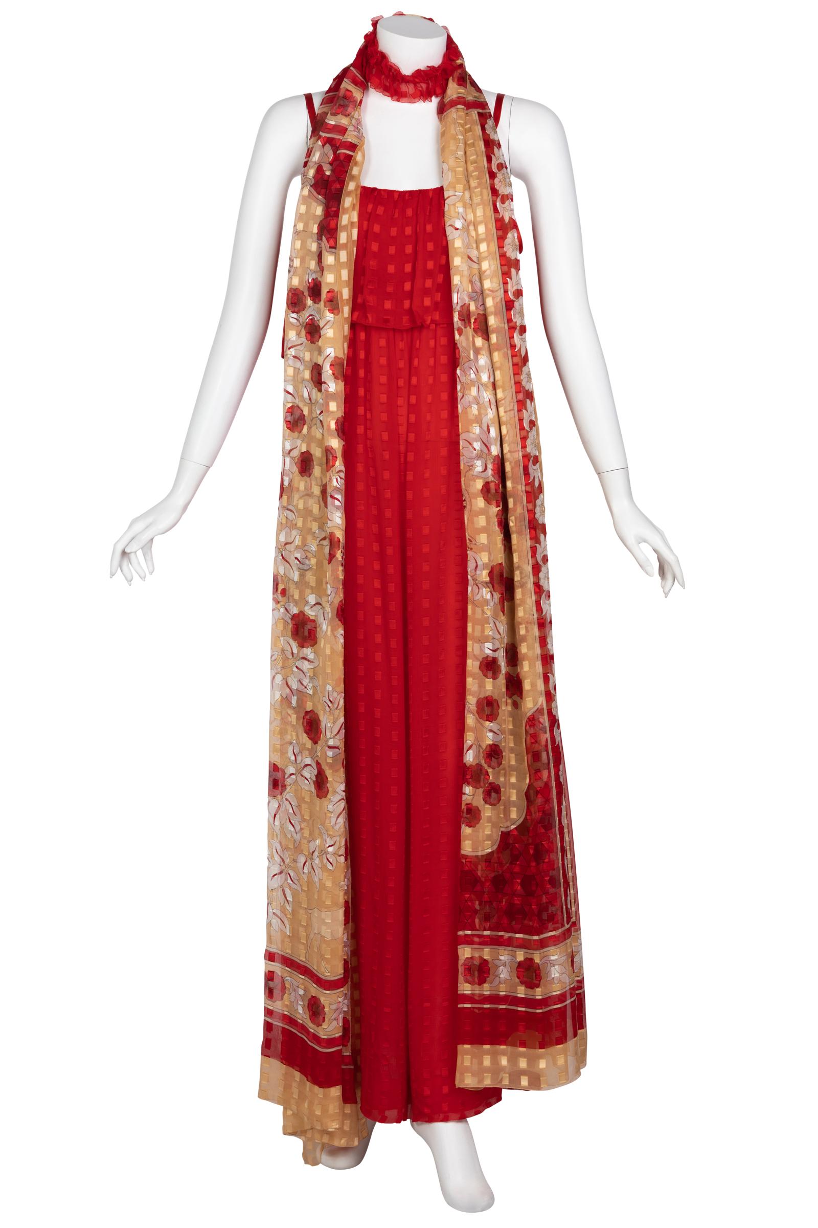 Christian Dior Red Maxi Dress & Shawl Documented 1970s 4