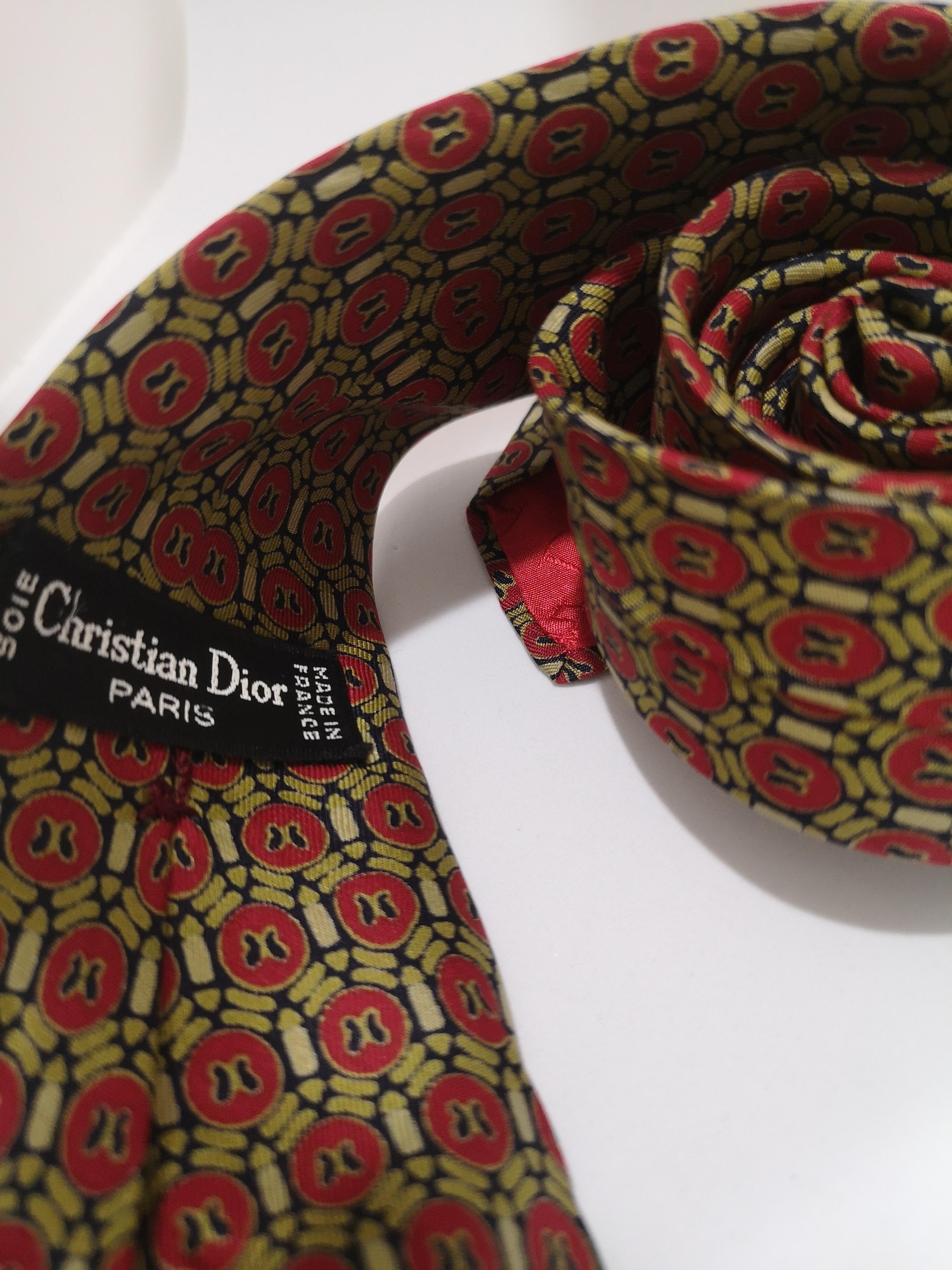 Cravate en soie rouge multicolore Christian Dior