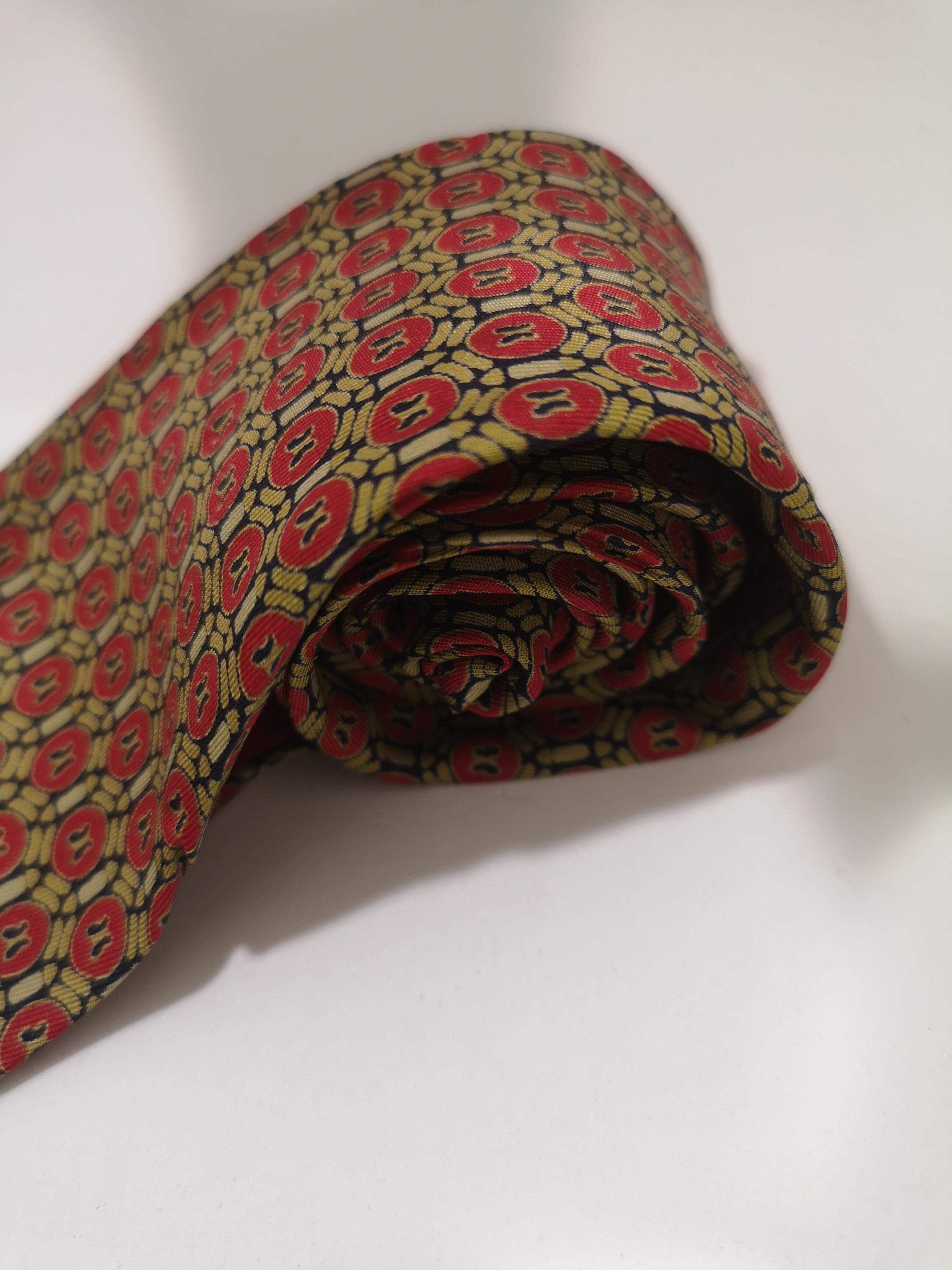 Marron Christian Dior - Cravate en soie rouge multicolore