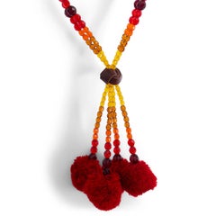 CHRISTIAN DIOR red orange yellow BEADED POMPOM Necklace