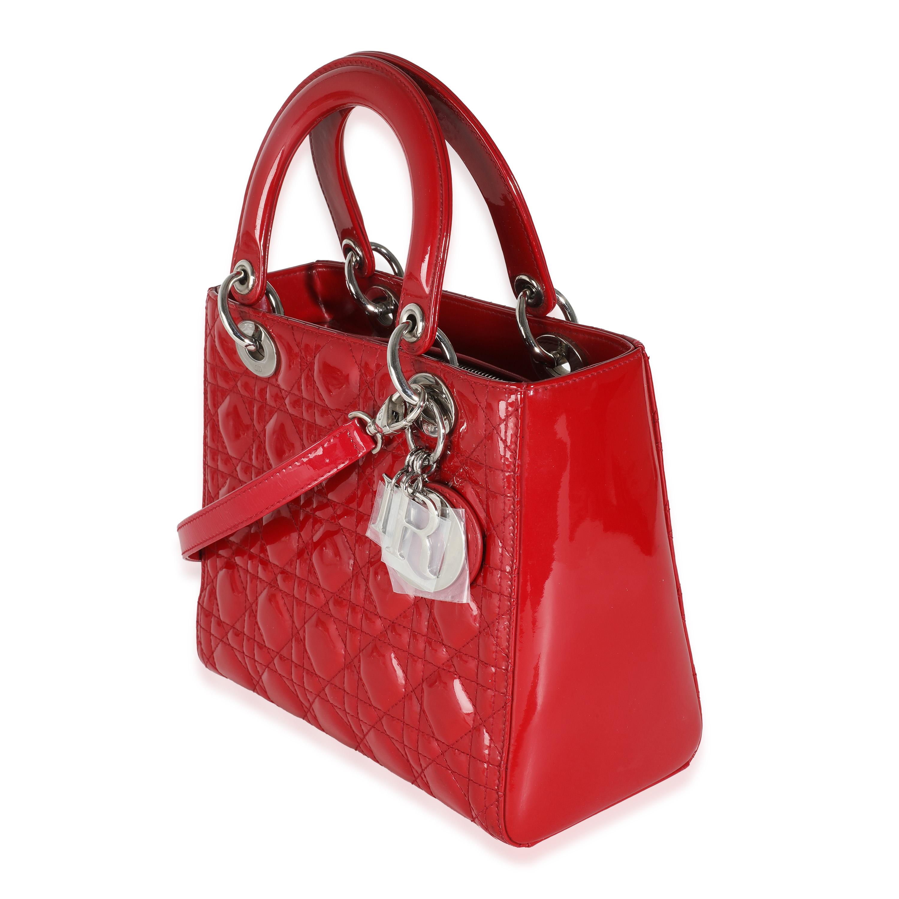 Women's or Men's Christian Dior Red Patent Cannage Medium Lady Dior For Sale