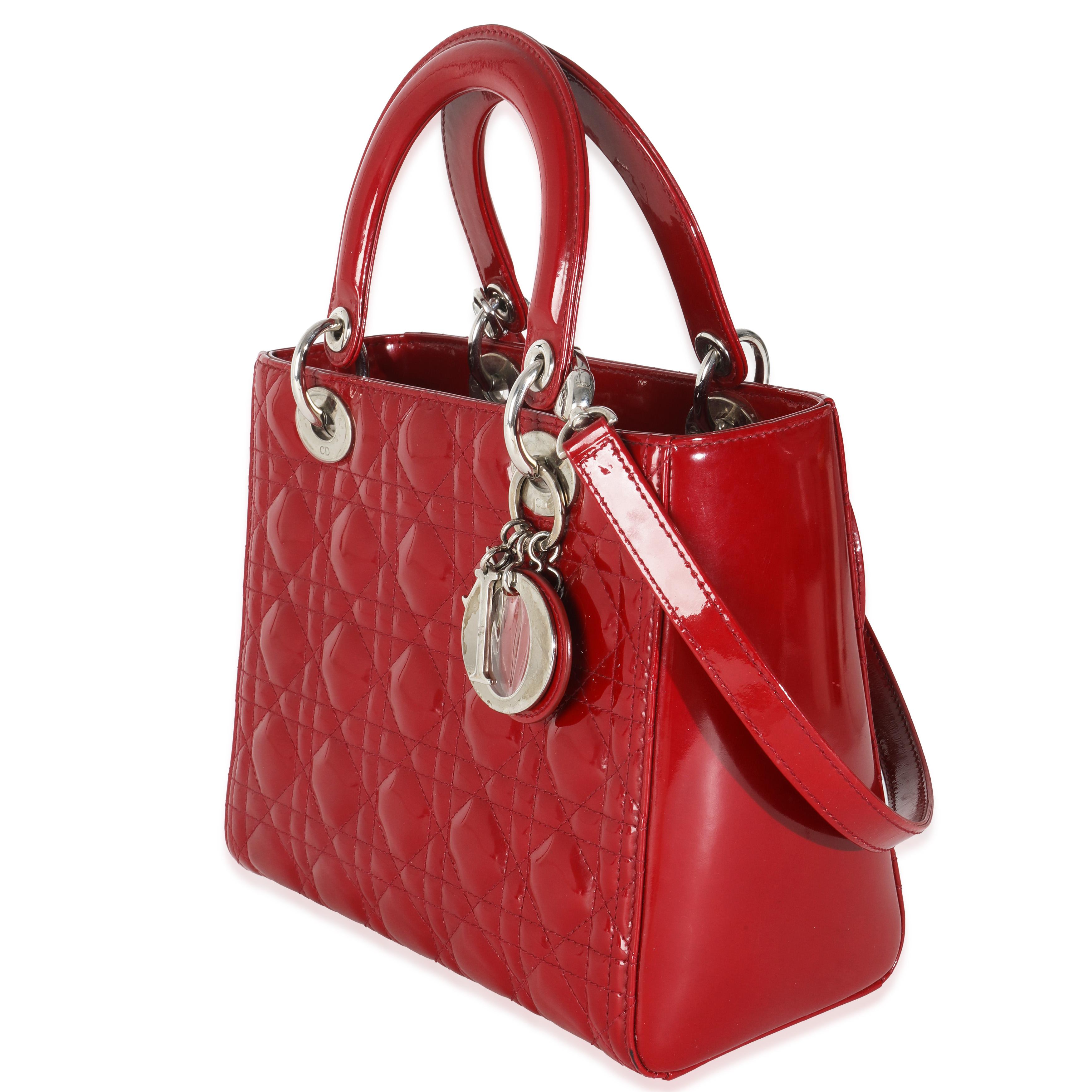 Women's Christian Dior Red Patent Cannage Medium Lady Dior For Sale