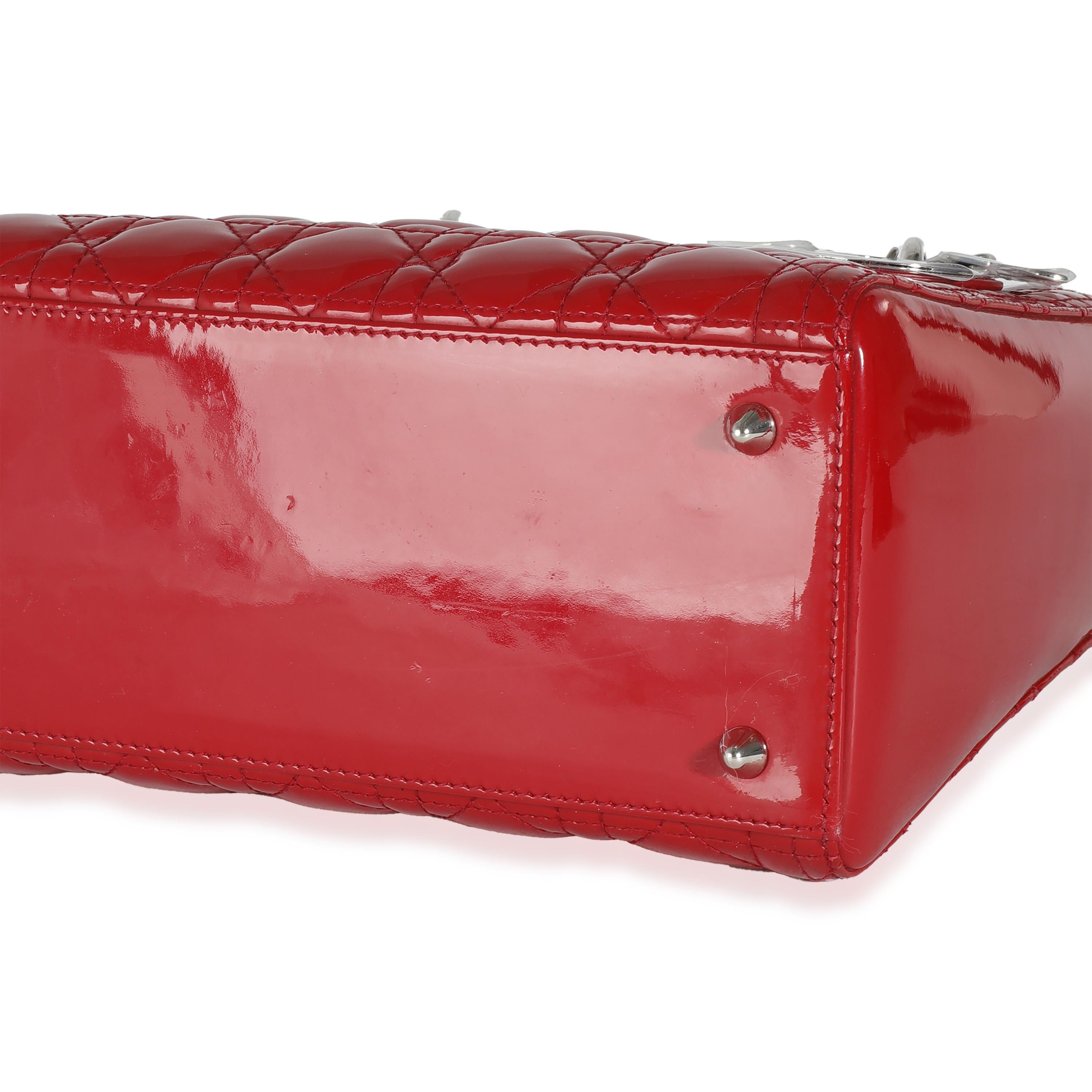 Christian Dior Red Patent Cannage Medium Lady Dior For Sale 1