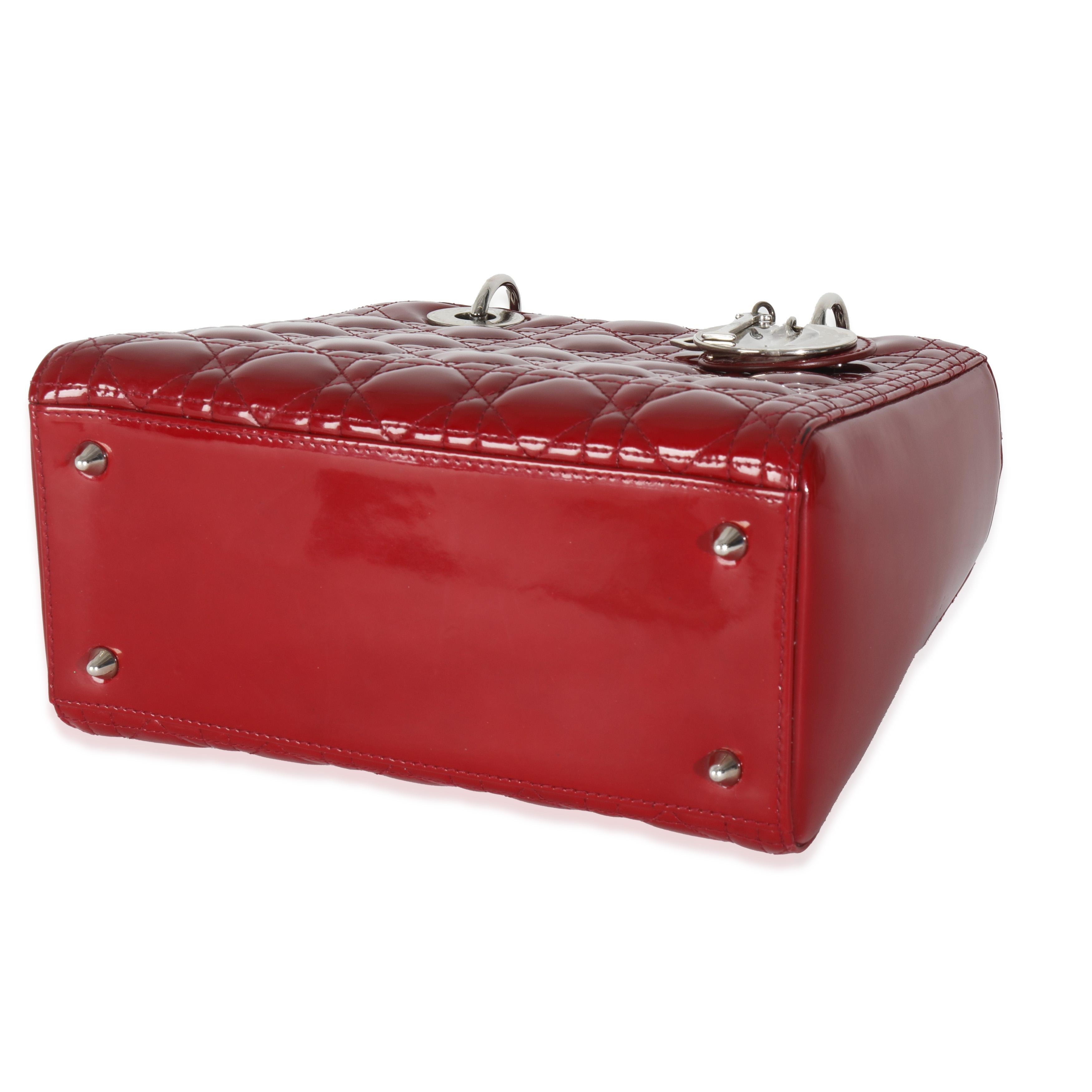 Christian Dior Red Patent Cannage Medium Lady Dior For Sale 1