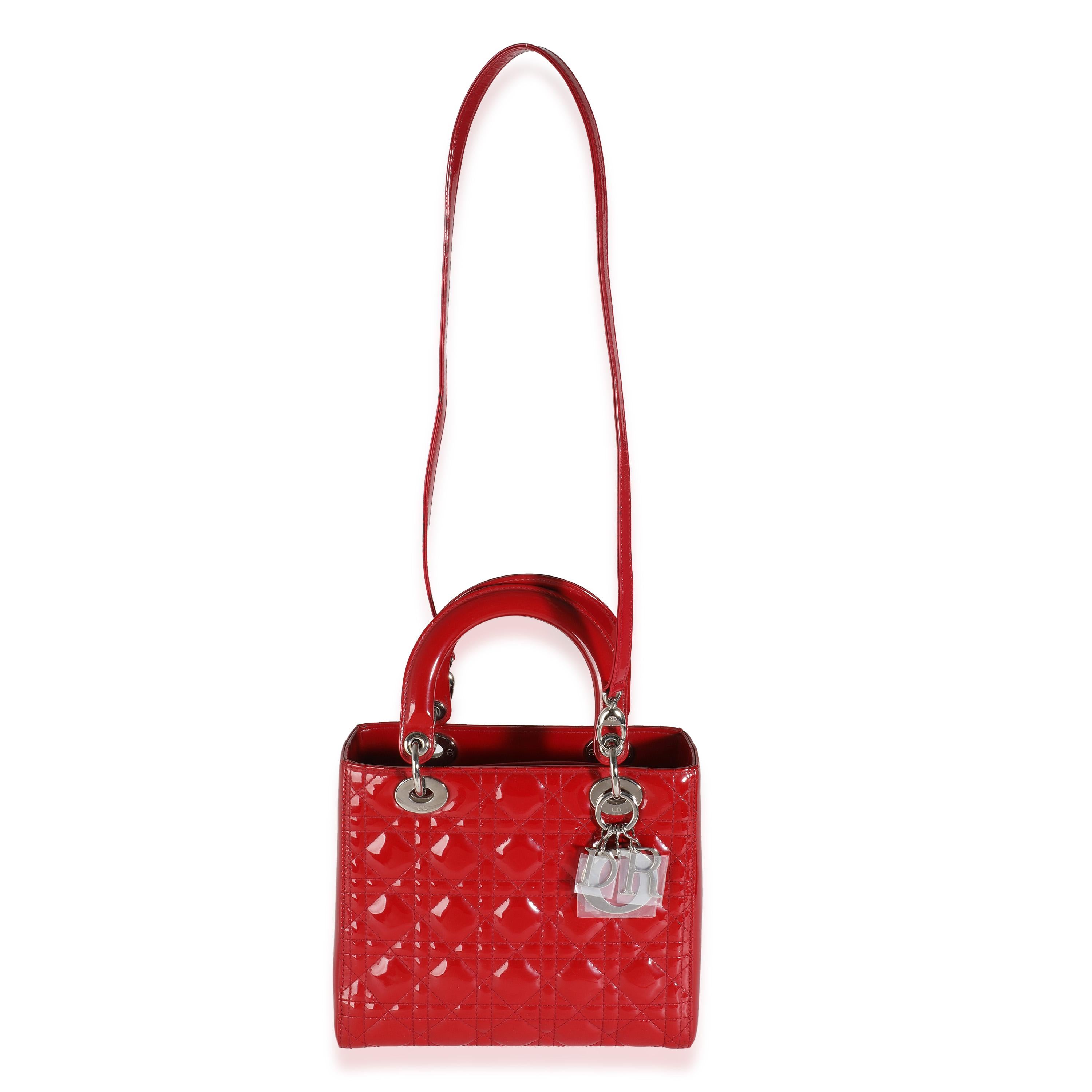 Christian Dior Red Patent Cannage Medium Lady Dior For Sale 2