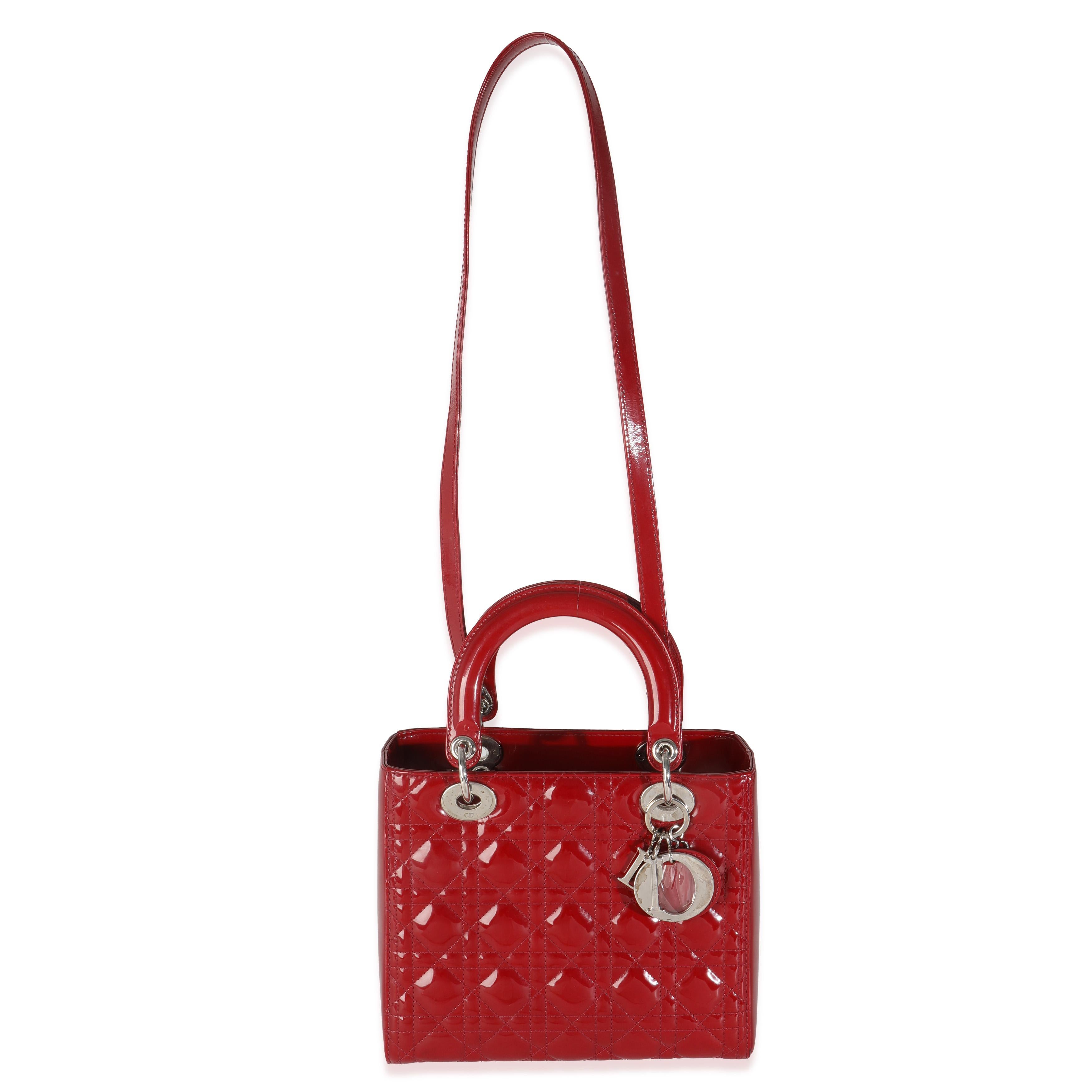 Christian Dior Red Patent Cannage Medium Lady Dior For Sale 2