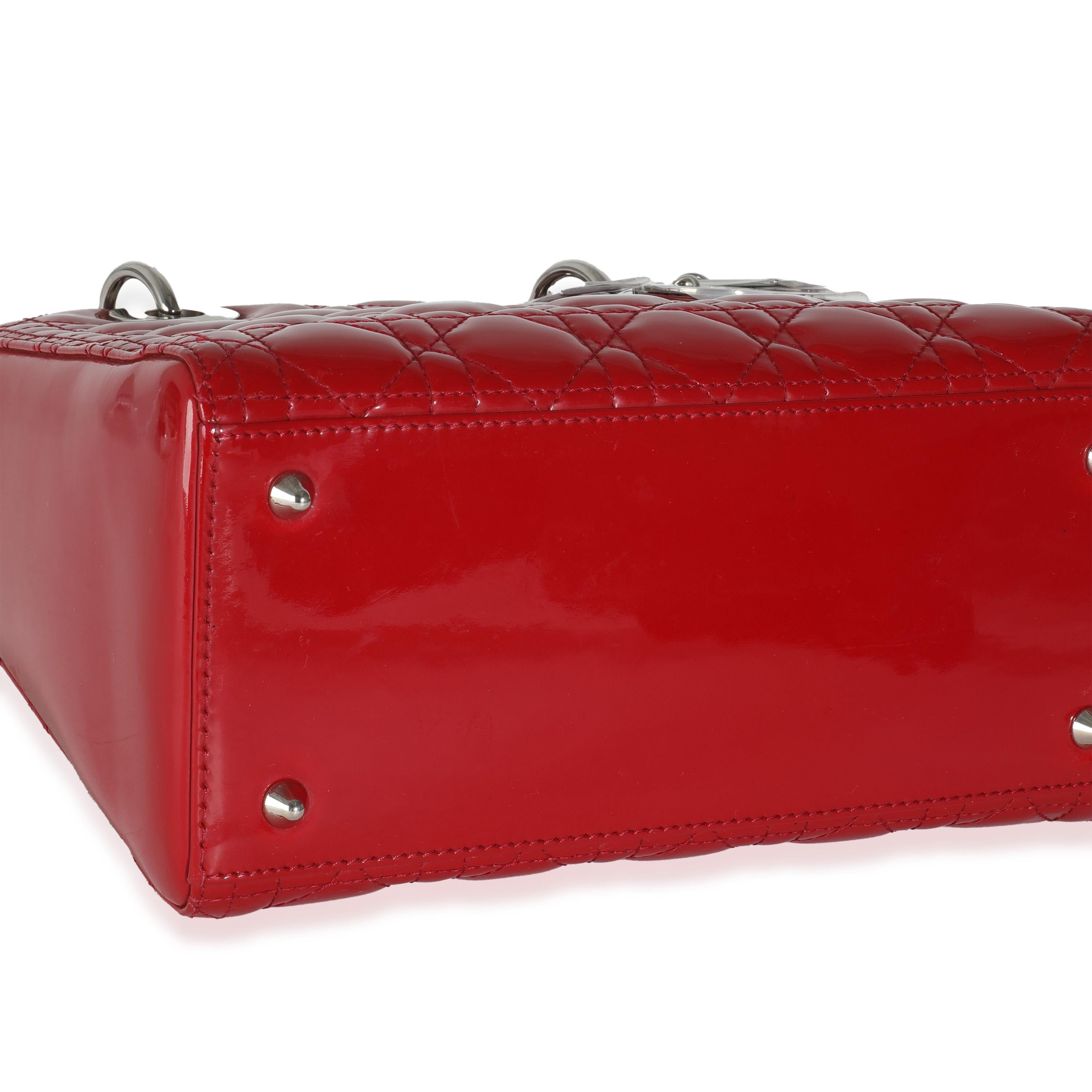 Christian Dior Red Patent Cannage Medium Lady Dior For Sale 3