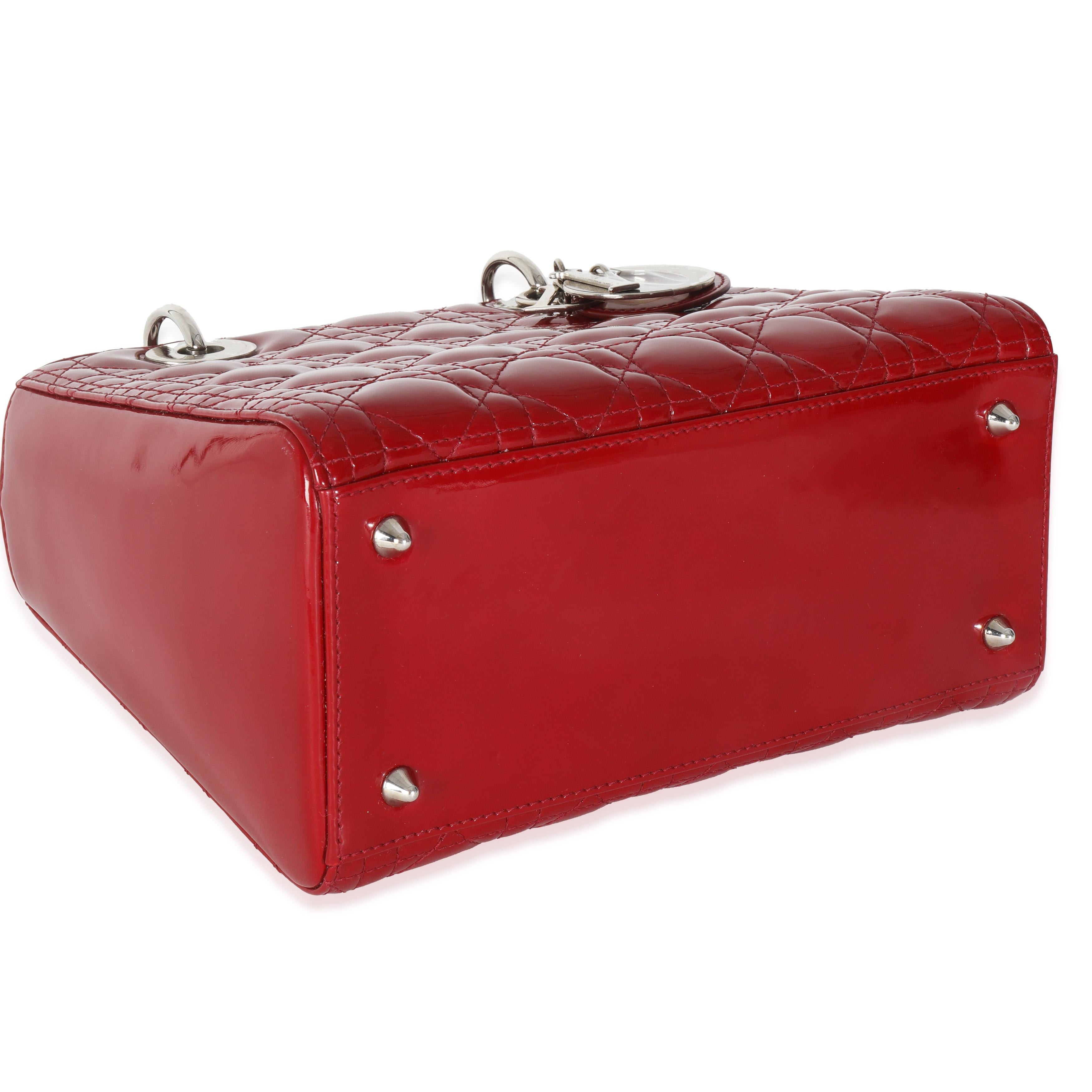 Christian Dior Red Patent Cannage Medium Lady Dior For Sale 3