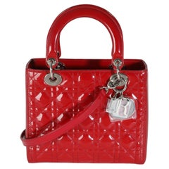 Christian Dior Red Patent Cannage Medium Lady Dior
