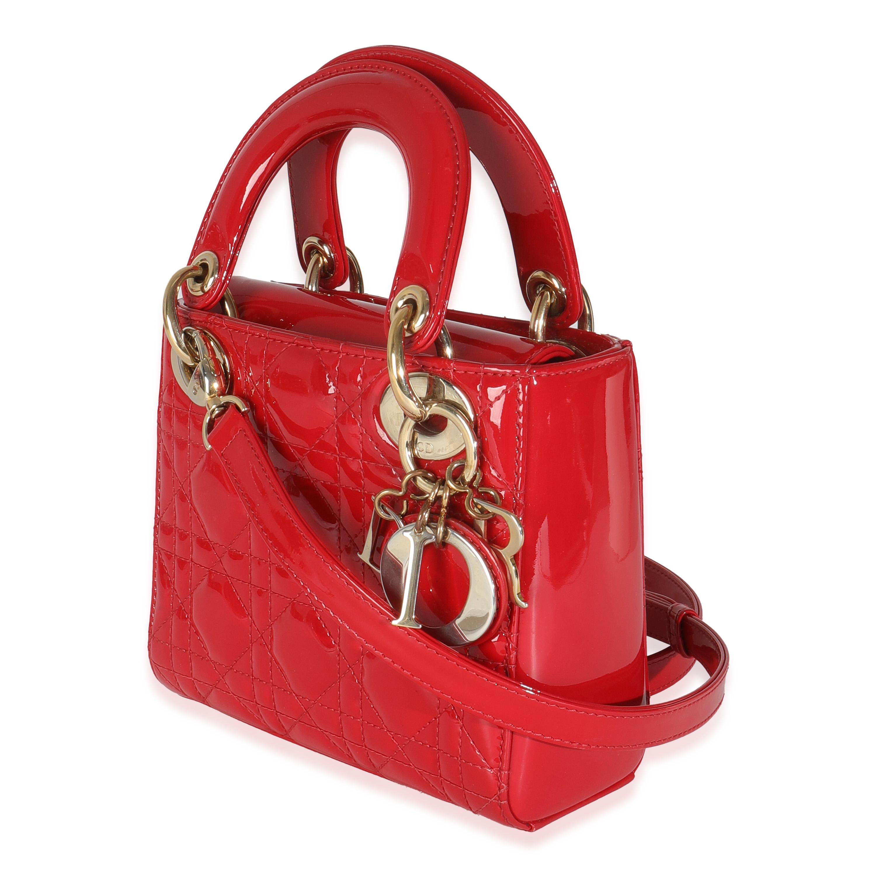 Christian Dior Red Patent Cannage Mini Lady Dior In Excellent Condition For Sale In New York, NY
