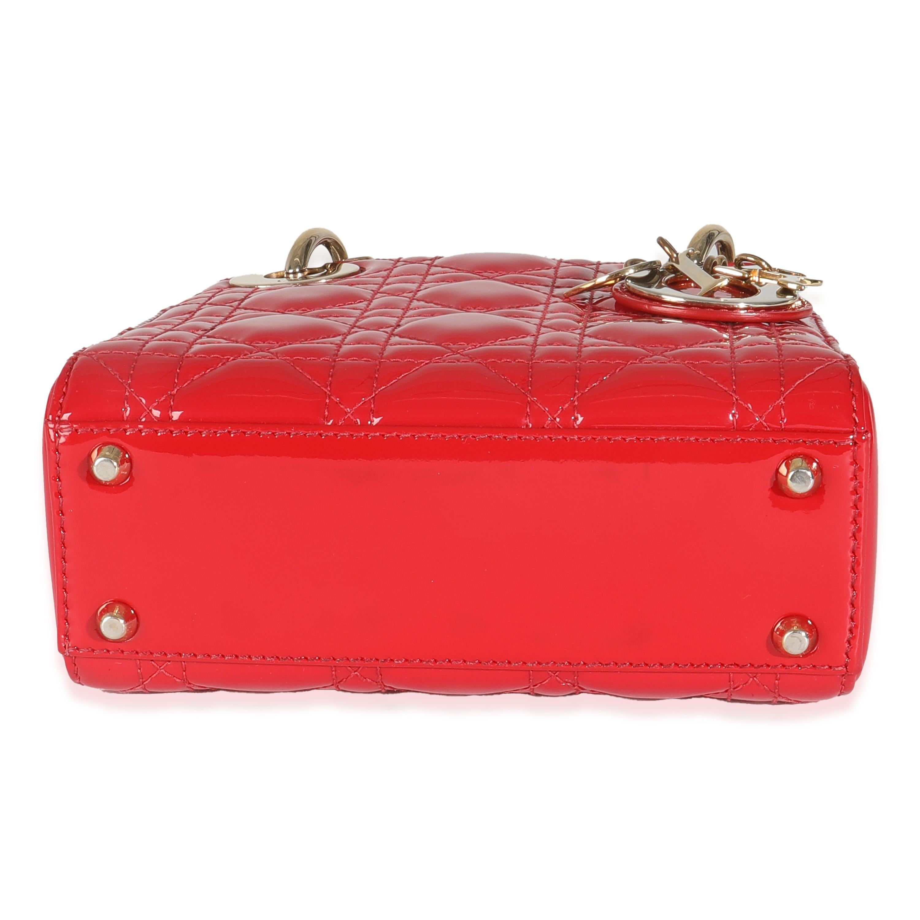 Women's Christian Dior Red Patent Cannage Mini Lady Dior For Sale