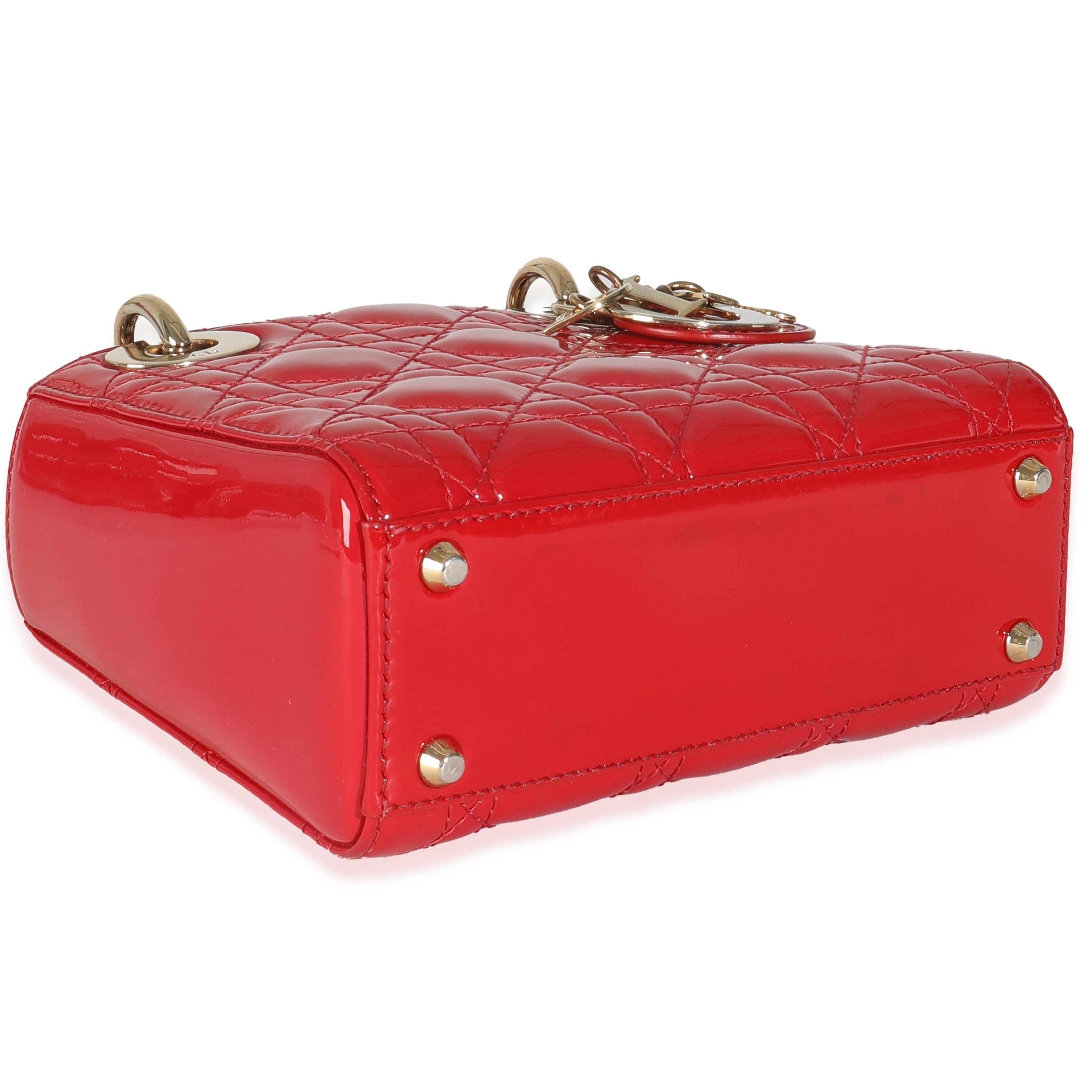Christian Dior Red Patent Cannage Mini Lady Dior For Sale 1