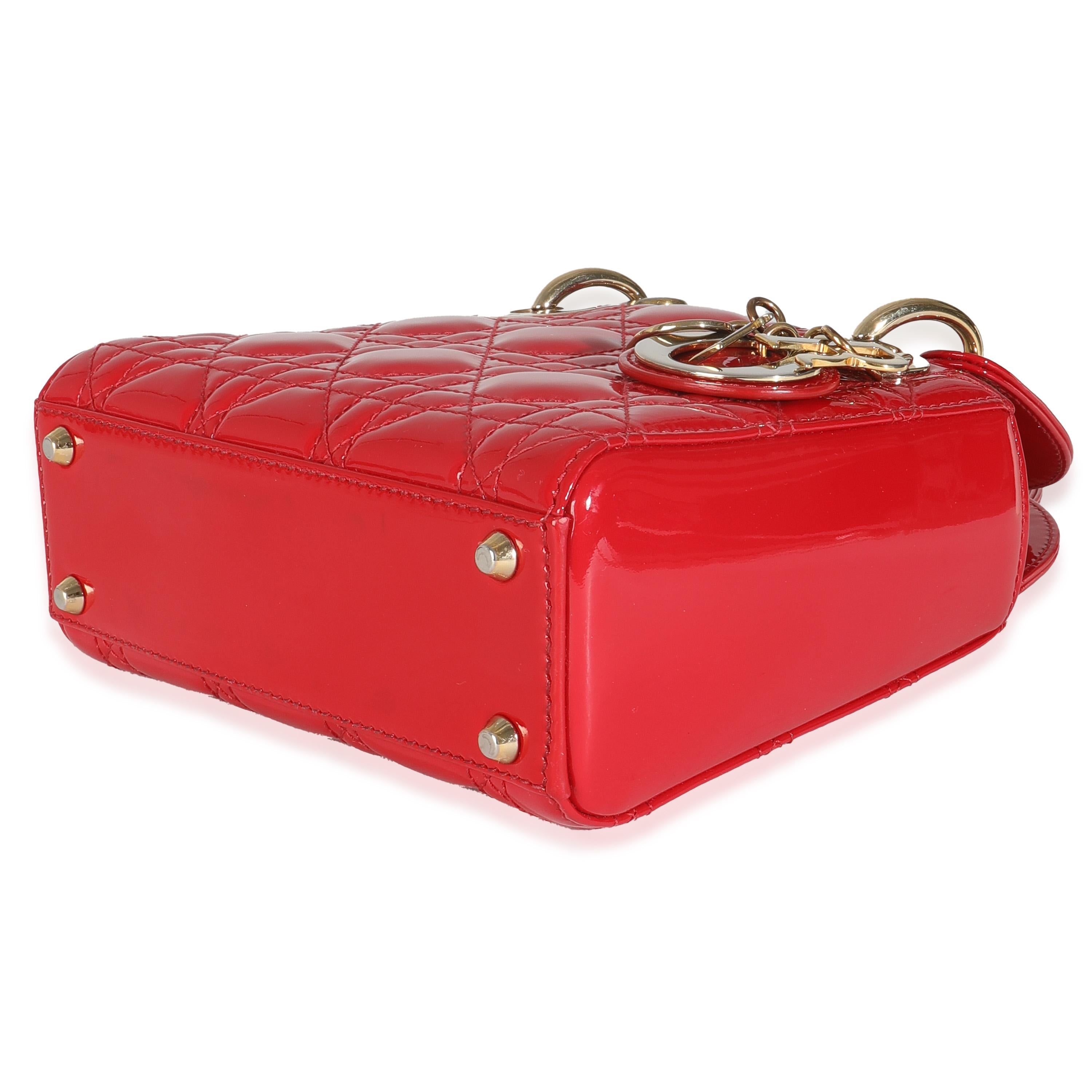 Christian Dior Red Patent Cannage Mini Lady Dior For Sale 2
