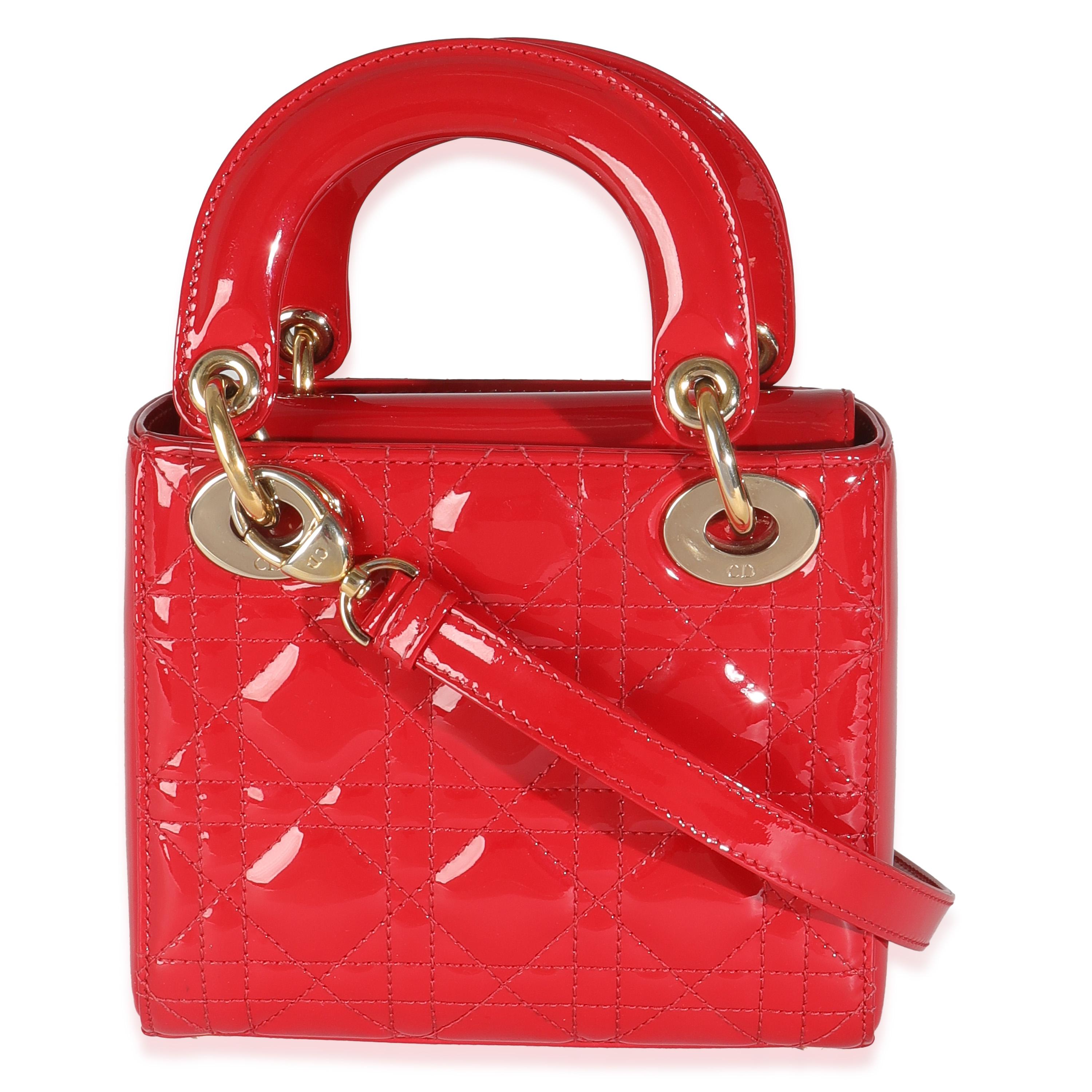 Christian Dior Red Patent Cannage Mini Lady Dior For Sale 3