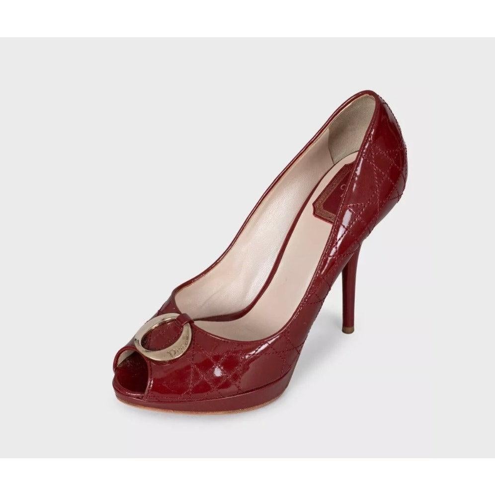 Marron Talons en cuir verni rouge Christian Dior - Taille 38 en vente