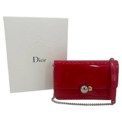 Christian Dior Red Patent Leather Tribale Chain Flap Bag