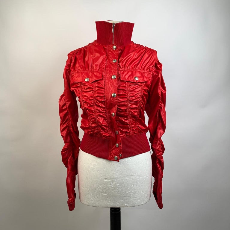 Christian Dior Red Polyester Cropped Windbreaker Jacket Size 38 at 1stDibs