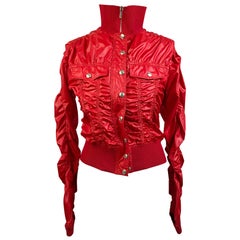 Christian Dior Red Polyester Cropped Windbreaker Jacket Size 38