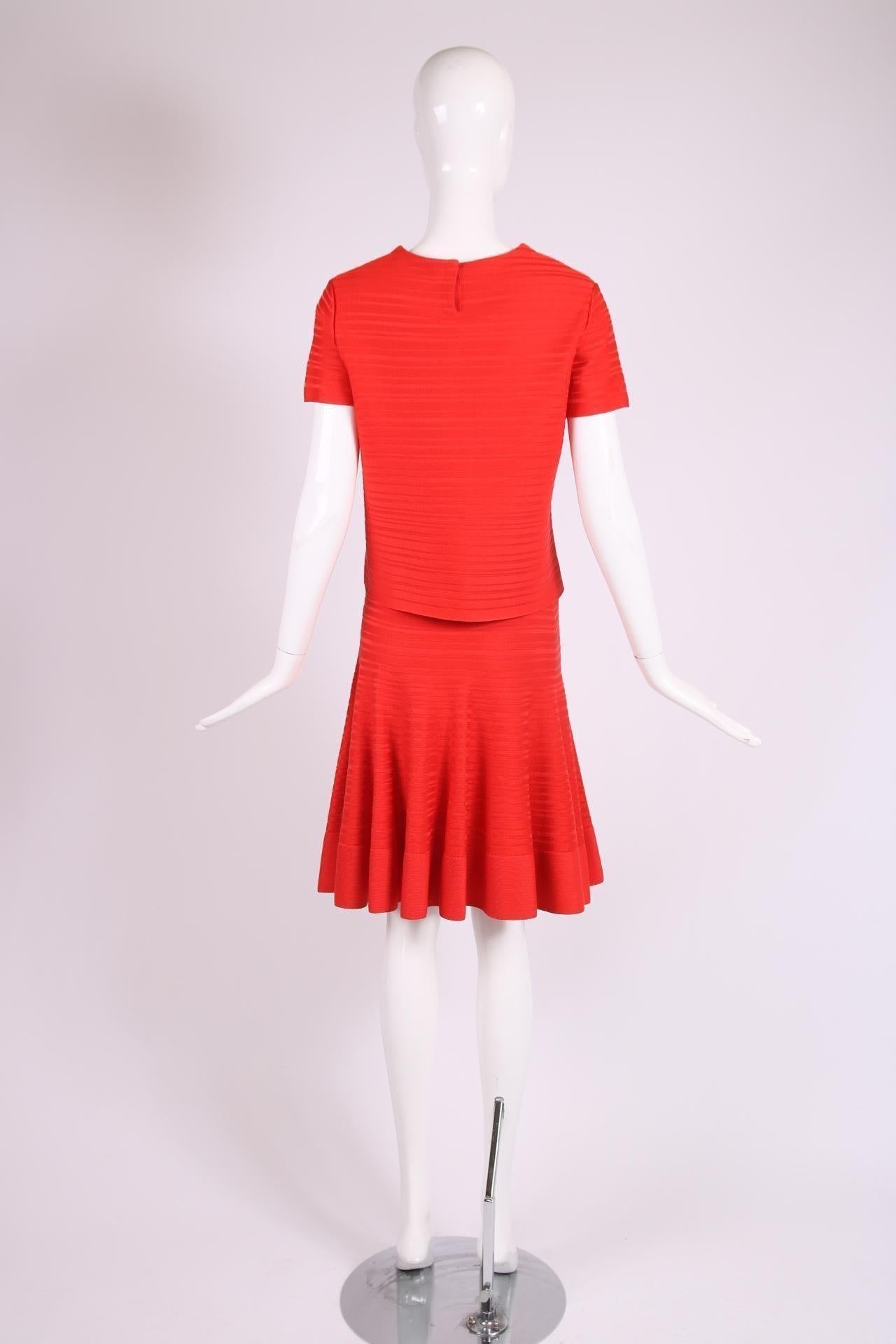 Christian Dior Red Ribbed Crop Top & Skirt Ensemble 1