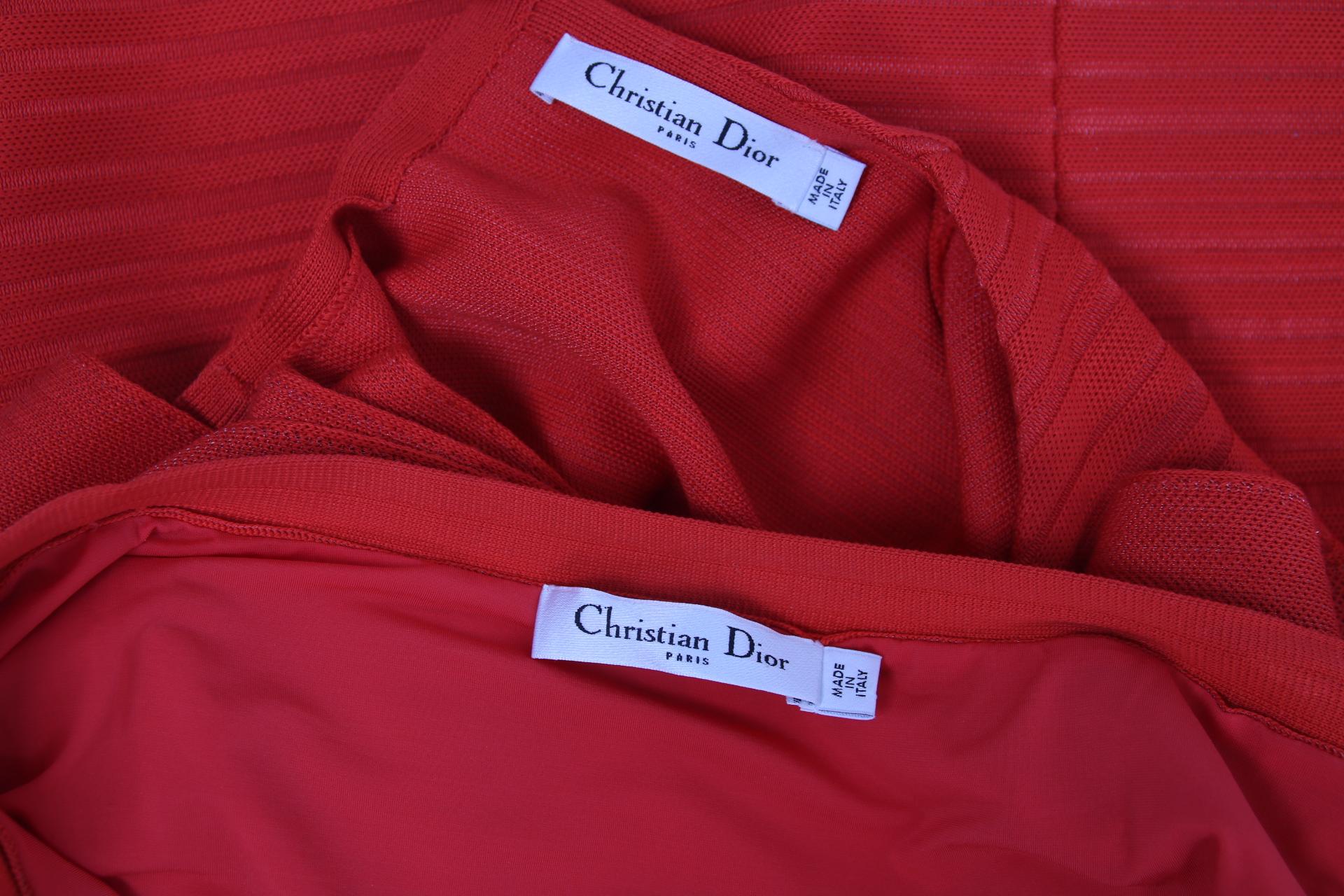 Christian Dior Red Ribbed Crop Top & Skirt Ensemble 2