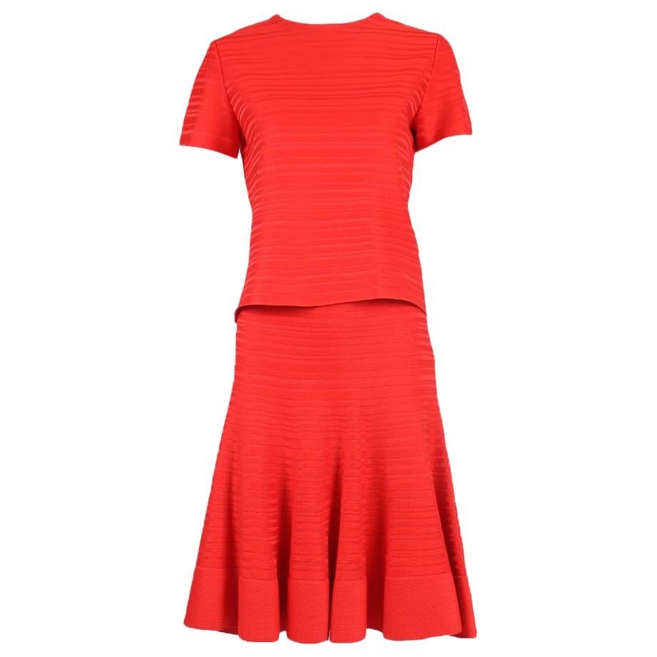 Christian Dior Red Ribbed Crop Top & Skirt Ensemble
