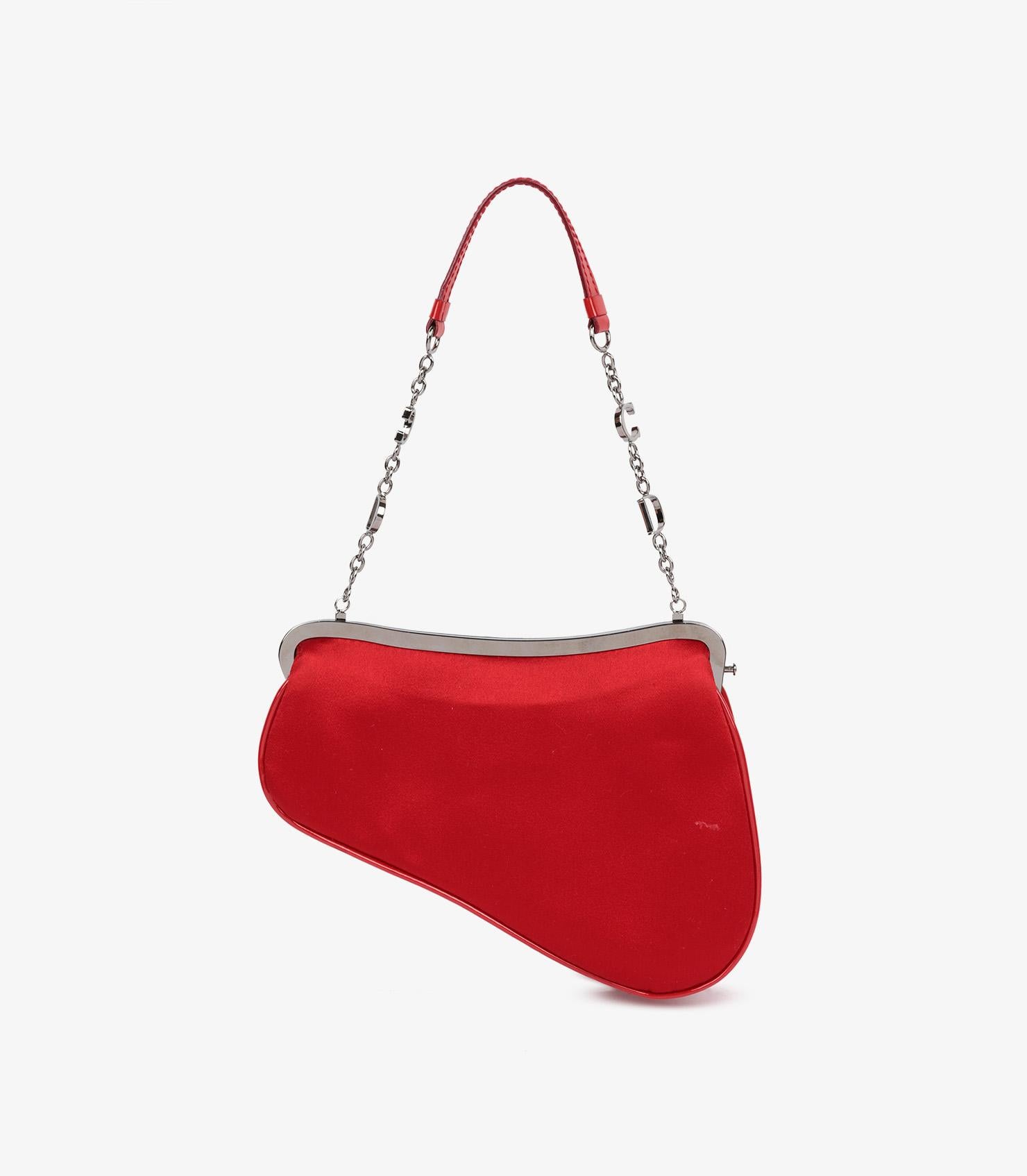 Rosso Christian Dior Mini Saddle Bag vintage in raso e vernice rossa
