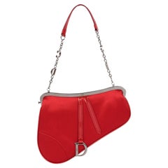 Christian Dior Red Satin & Patent Leather Vintage Mini Saddle Bag