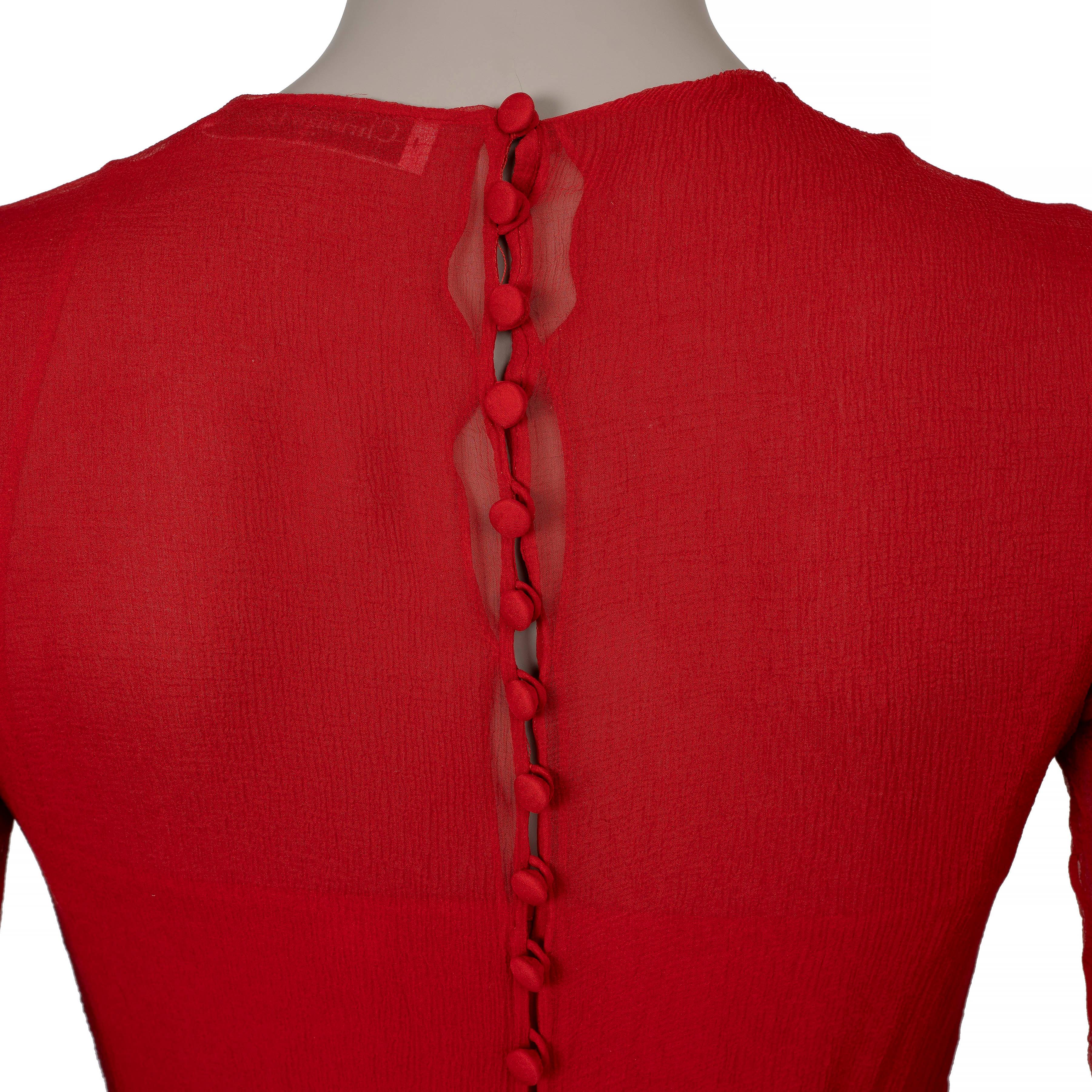 CHRISTIAN DIOR red silk 2018 SHEER RUFFLED EVENING GOWN Dress 38 S For Sale 1