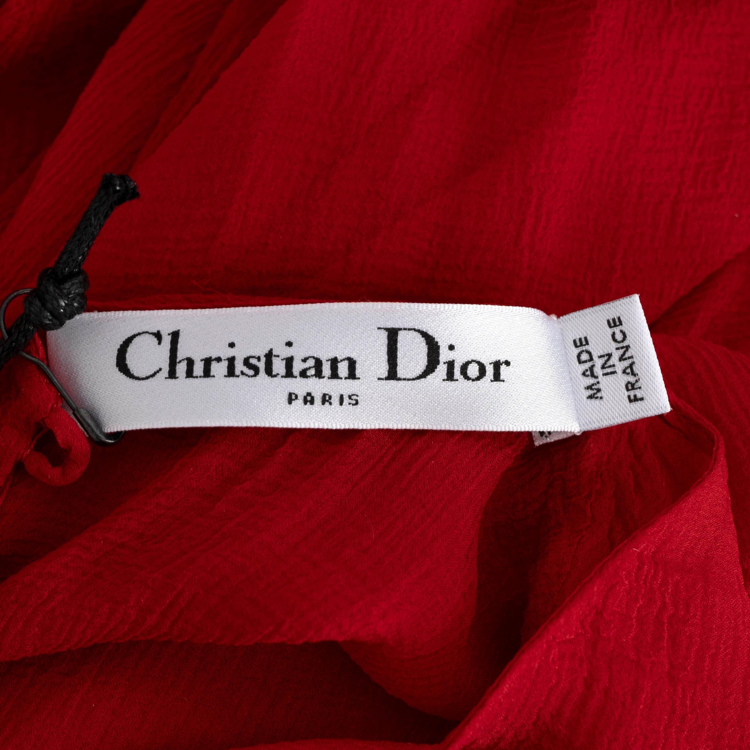 CHRISTIAN DIOR red silk 2018 SHEER RUFFLED EVENING GOWN Dress 38 S For Sale 2
