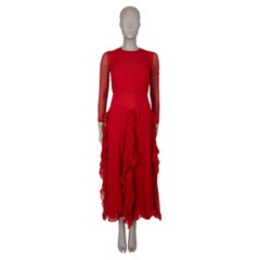 CHRISTIAN DIOR red silk 2018 SHEER RUFFLED EVENING GOWN Dress 38 S