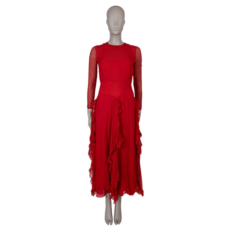 open lace back dress Red Chiffon Flutter Sleeves A-Line Slit Bridesmaid Gown