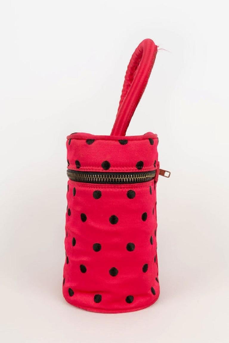 Women's Christian Dior Red Silk Bag with Black Dots For Sale
