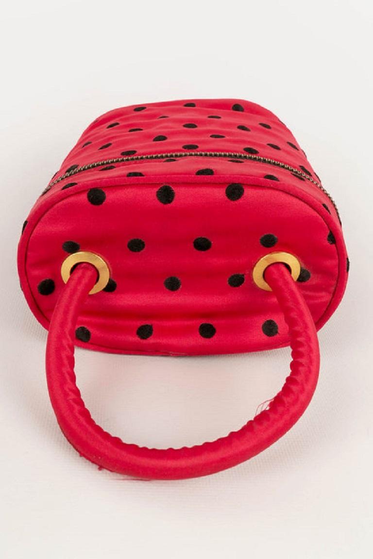 Christian Dior Red Silk Bag with Black Dots For Sale 1
