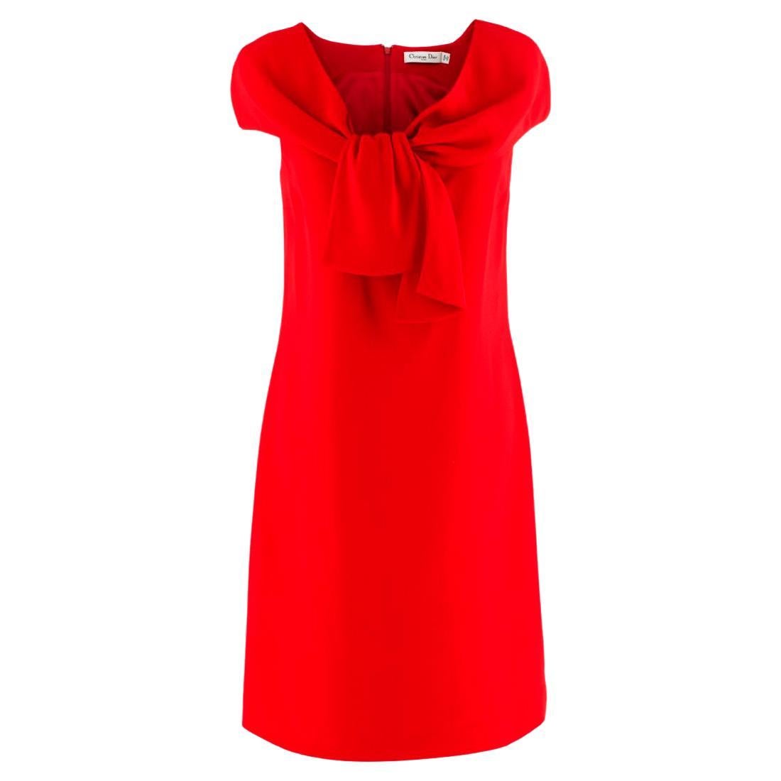 Christian Dior Red Silk Knotted Collar Shift Dress FR 38, Small FR 38, Small For Sale