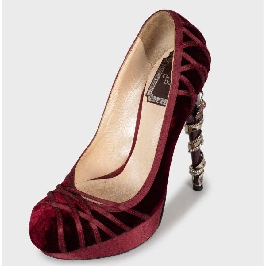 Christian Dior Rote Samtabsätze - Größe 35.5 (Passt 36) (Schwarz) im Angebot