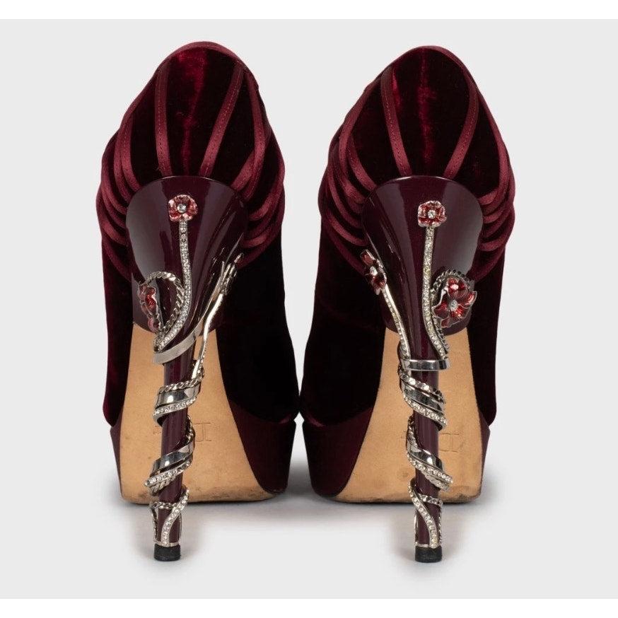 Christian Dior Rote Samtabsätze - Größe 35.5 (Passt 36) im Zustand „Gut“ im Angebot in Krakow, PL