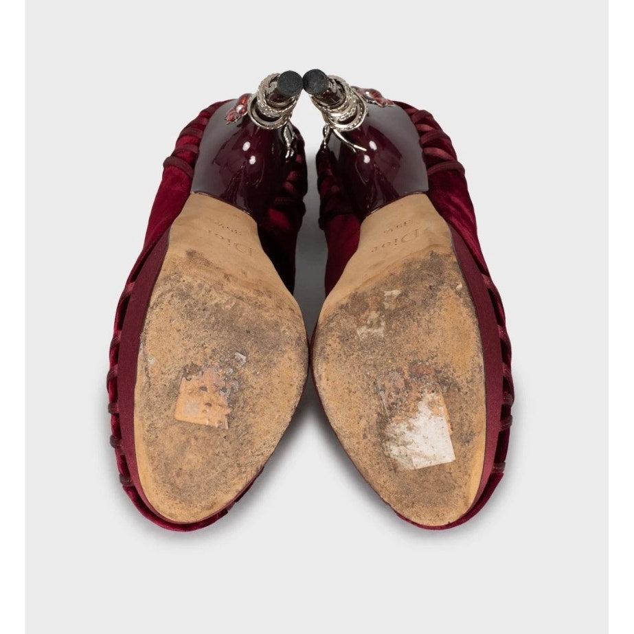Christian Dior Rote Samtabsätze - Größe 35.5 (Passt 36) Damen im Angebot
