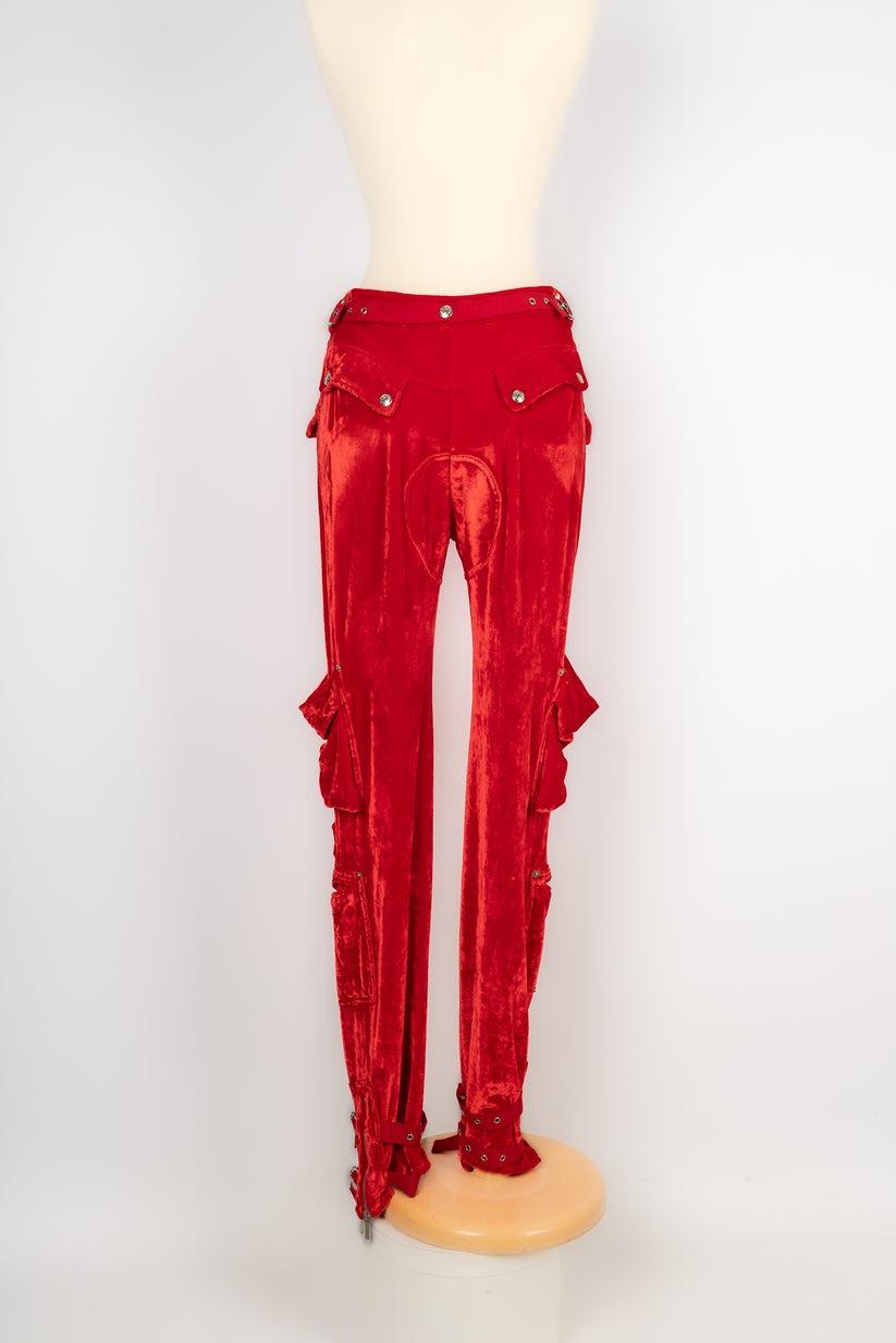 Christian Dior Red Velvet Pants, 2003 In Good Condition For Sale In SAINT-OUEN-SUR-SEINE, FR