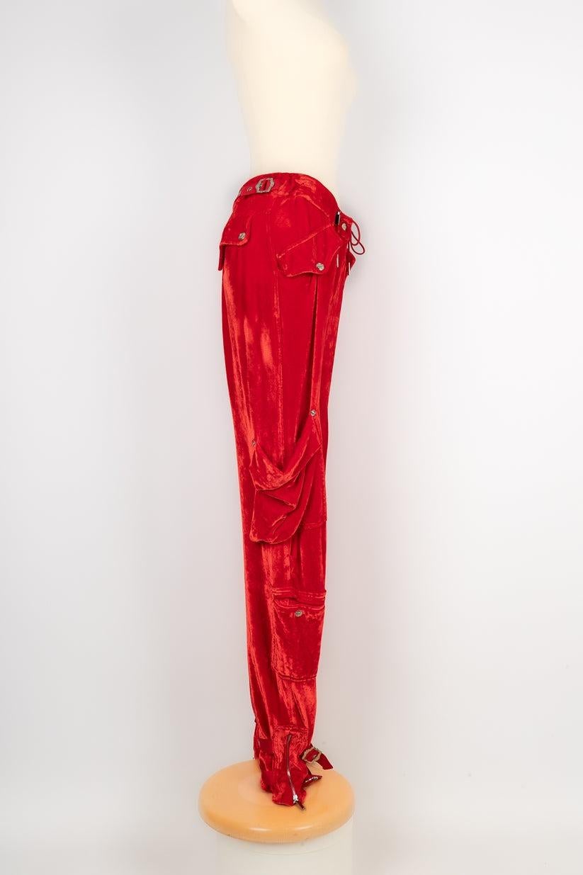 Women's Christian Dior Red Velvet Pants, 2003 For Sale