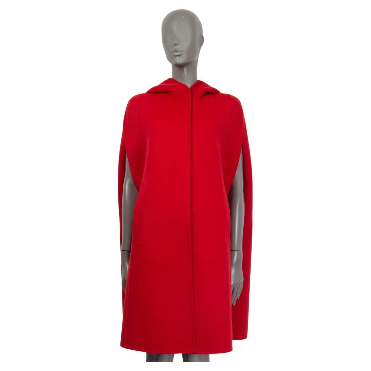 CHRISTIAN DIOR red wool 2021 DOUBLE FACE HOODED Cape Jacket 38 S For Sale