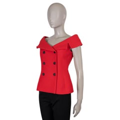 CHRISTIAN DIOR red wool silk 2018 OFF-SHOULDER BAR Jacket 38 S