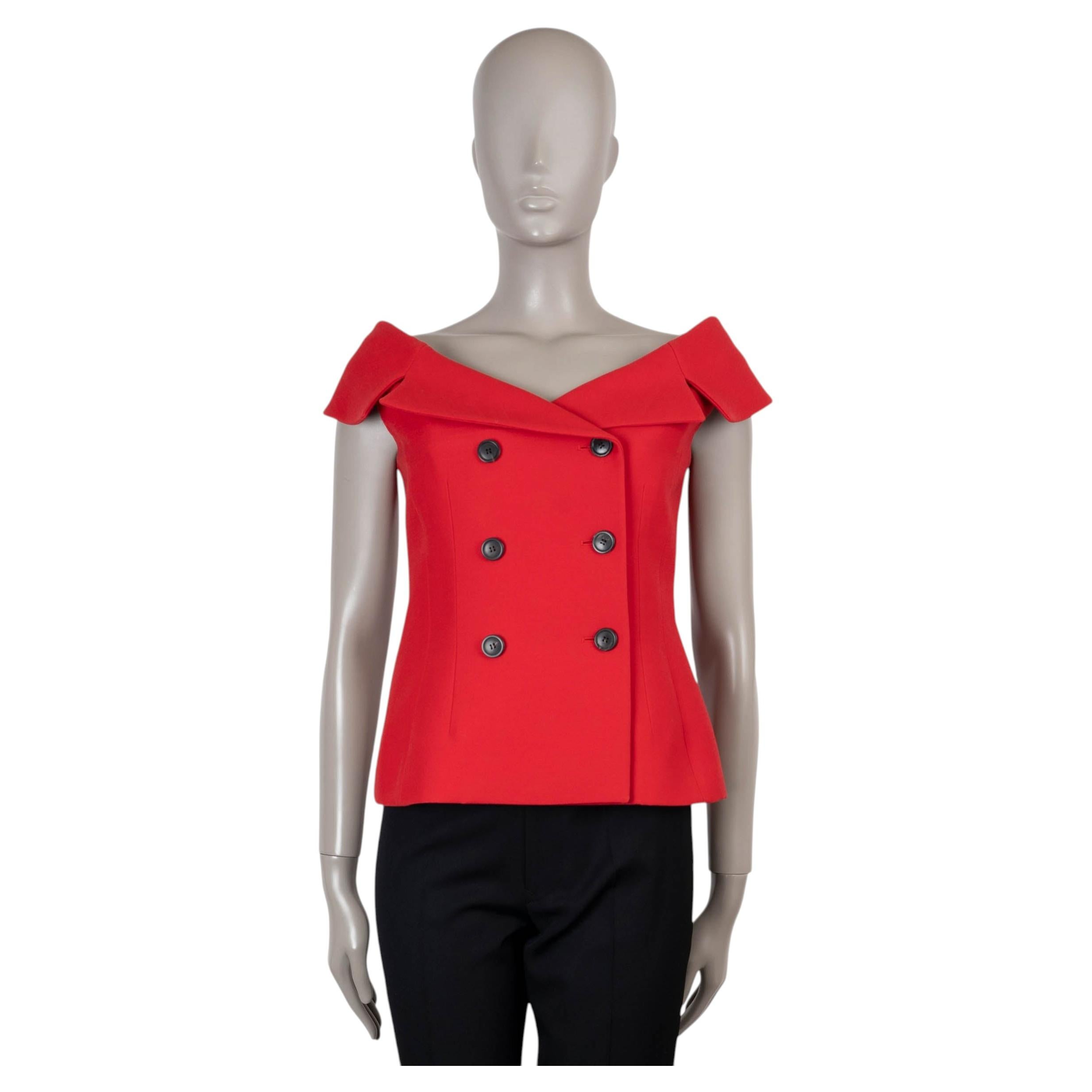CHRISTIAN DIOR red wool silk 2018 OFF-SHOULDER BAR Jacket 38 S For Sale