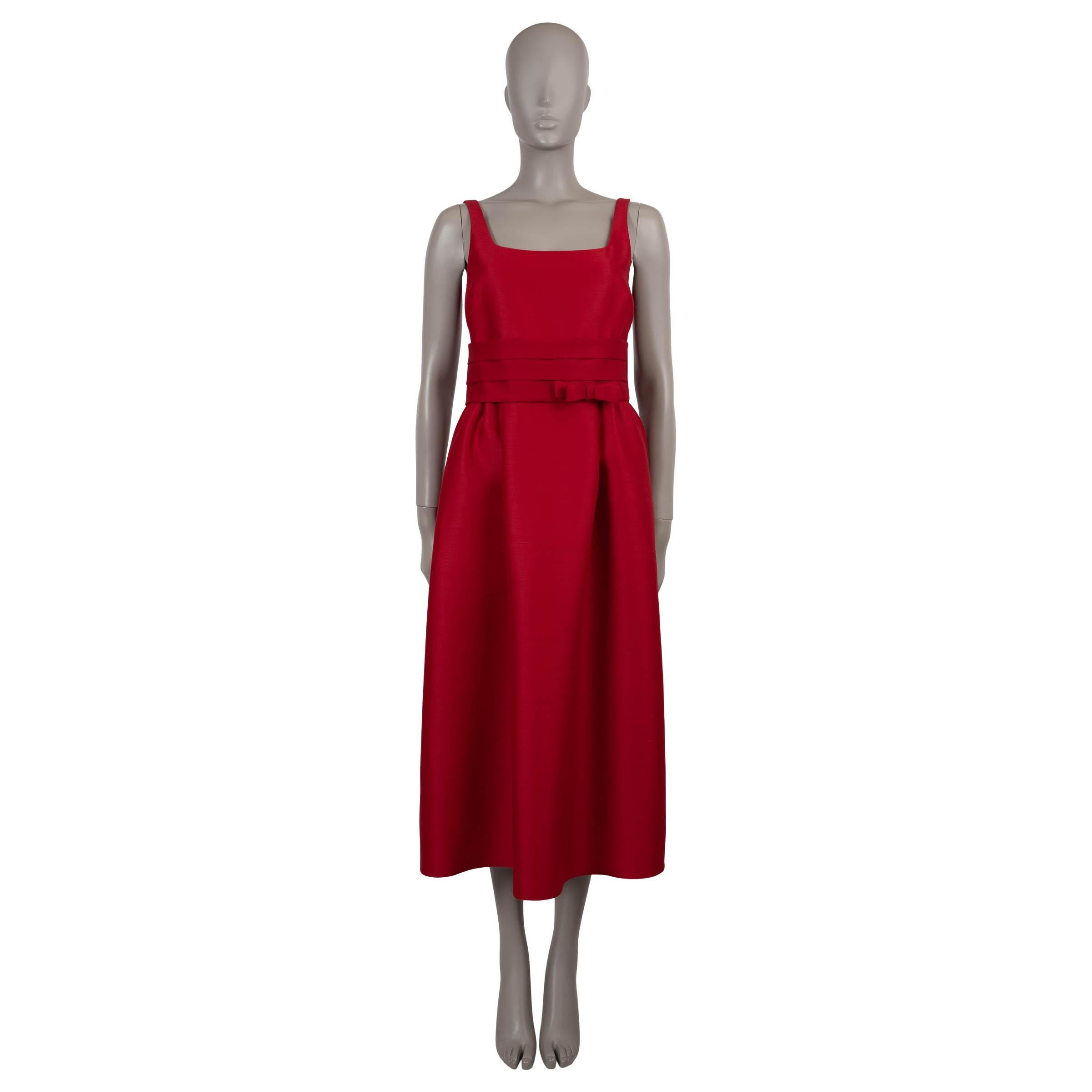 CHRISTIAN DIOR rouge laine et soie 2023 BELTED SHANTUNG MIDI COCKTAIL Robe 36 XS