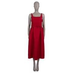 CHRISTIAN DIOR 2023 BELTED SHANTUNG MIDI COCKTAIL Kleid aus roter Wolle & Seide 36 XS