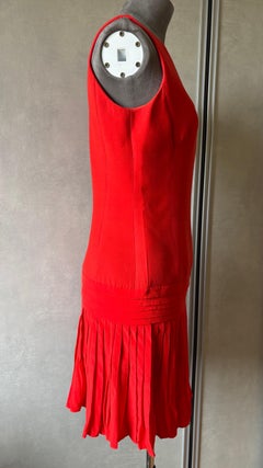 Christian Dior Red Wool & Silk Pleated Dress – Made in France