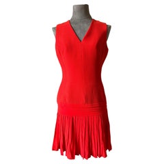 Christian Dior Red Wool & Silk Pleated Dress – Made in France